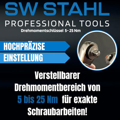 SW-Stahl 03809L Profi Drehmomentschlüssel 1/4 Zoll 5-25 Nm I Rechts-und Linksanzug I Doppelskala FT-