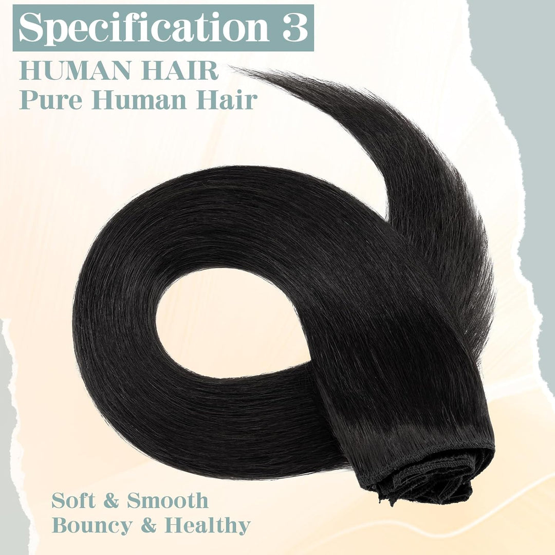 S-noilite Clip in Extensions Echthaar Tiefschwarz Haarverlängerung Echthaar Clip in Extensions Remy