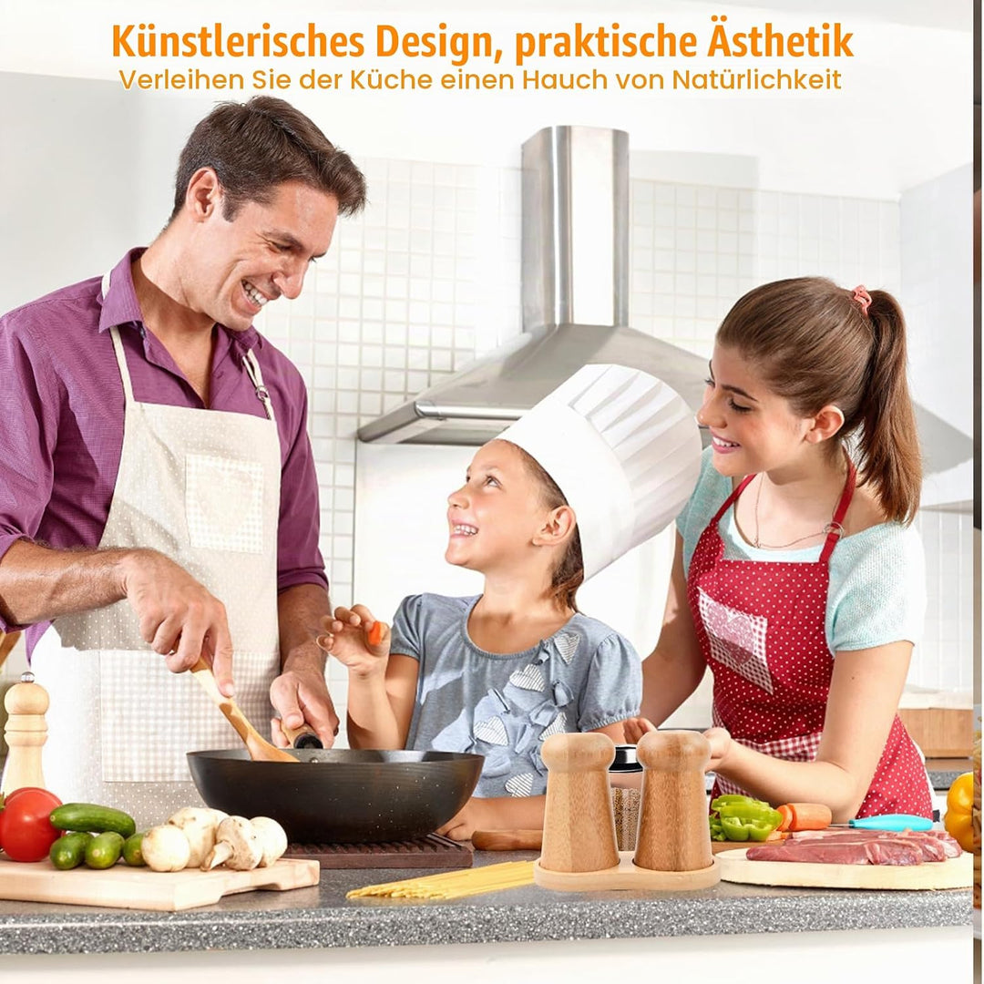 Elegantes Salz und Pfefferstreuer Set - Handgefertigtes Pilz-Design aus Bambus mit Ablage - Nachfüll