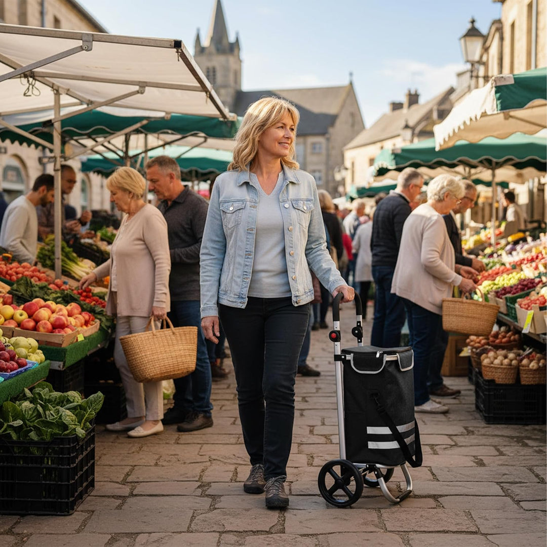 Relaxdays Einkaufstrolley, 2 grosse Räder, Kühlfach, abnehmbare Tasche, 45 l, bis 35 kg, Einkaufswag