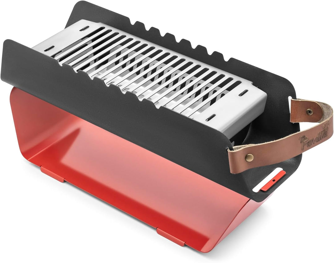 FUMO Holzkohlegrill – Mobiler Tischgrill mit Edelstahlrost & Spiesshalter – Tragbarer Grill für Camp