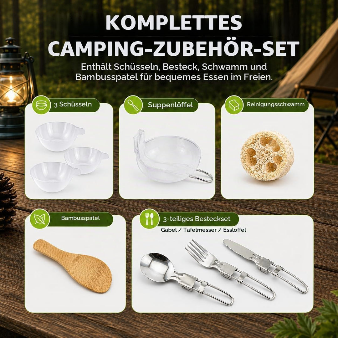 aiGear Camping Kochgeschirr Set/Outdoor Geschirr Set | Camping Topf Kochtopf Tragbar Aluminium | mit