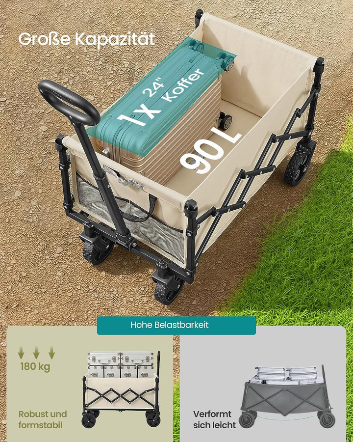 SONGMICS Kleiner Handwagen faltbar, Gartenwagen, kompakt, mit Griff | Mit 4 verstärkten Rollen, davo