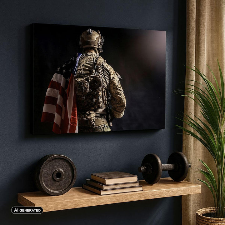 Bilder auf Leinwand 100x70cm Leinwandbild mit Rahmen Soldat Armee Gross Wanddeko Bild Schlafzimmer K
