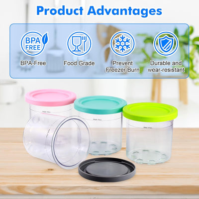 Hejo 4 Stück Behälter für Ninja Creami Deluxe Pints, 450 ml Eisbehälter für NC300EU NC301EU NC299AMZ