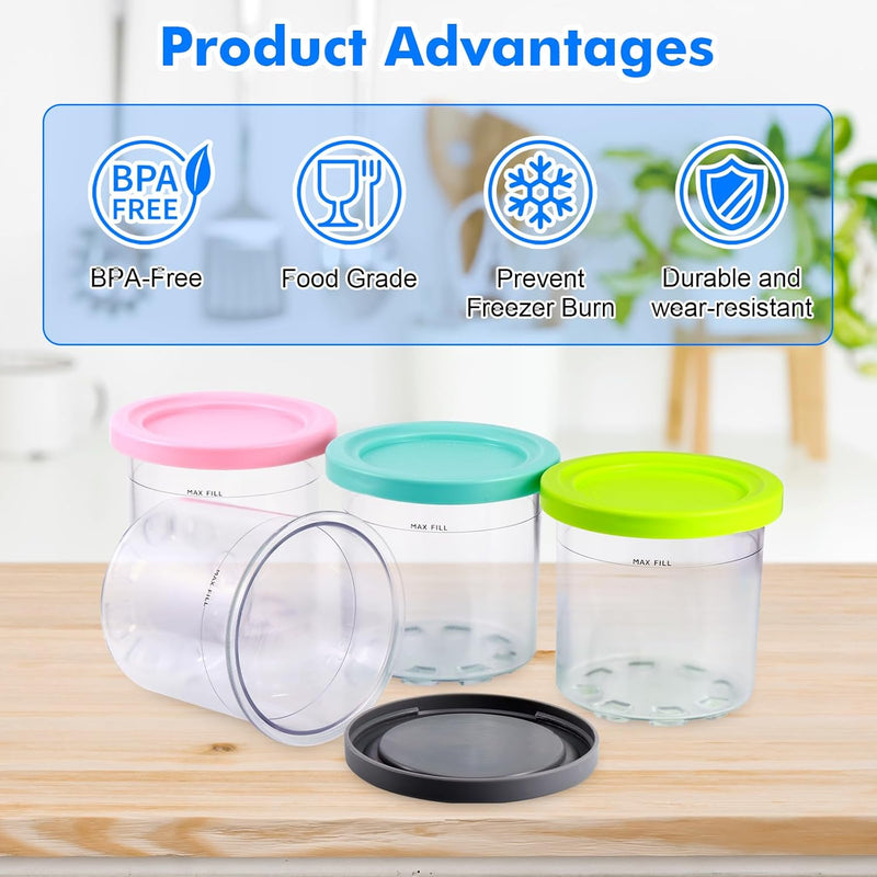 Hejo 4 Stück Behälter für Ninja Creami Deluxe Pints, 450 ml Eisbehälter für NC300EU NC301EU NC299AMZ