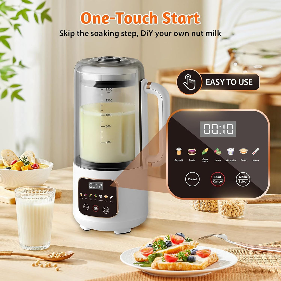 Nussmilchmaschine 1500ML, Sojamilch Hersteller mit 16 Klingen, 7 in 1 Sojamilchmaker Multifunktional