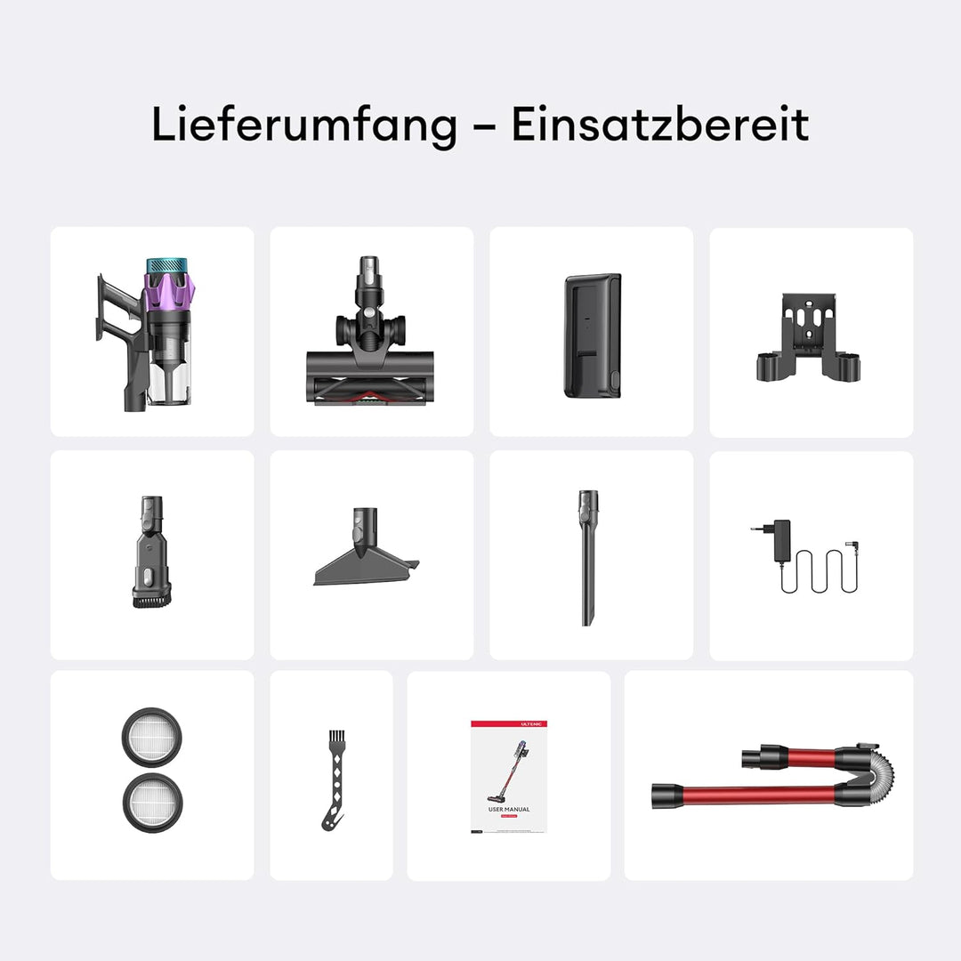 Ultenic Akku Staubsauger 55000Pa/600W/80Min, 1,6L Staubsauger Kabellos mit Multi-Zyklon-Filtration,