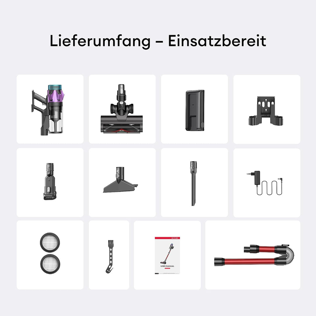 Ultenic Akku Staubsauger 55KPa/600W, 80Min Laufzeit, 1,6L Staubsauger Kabellos mit Multi-Zyklon-Filt