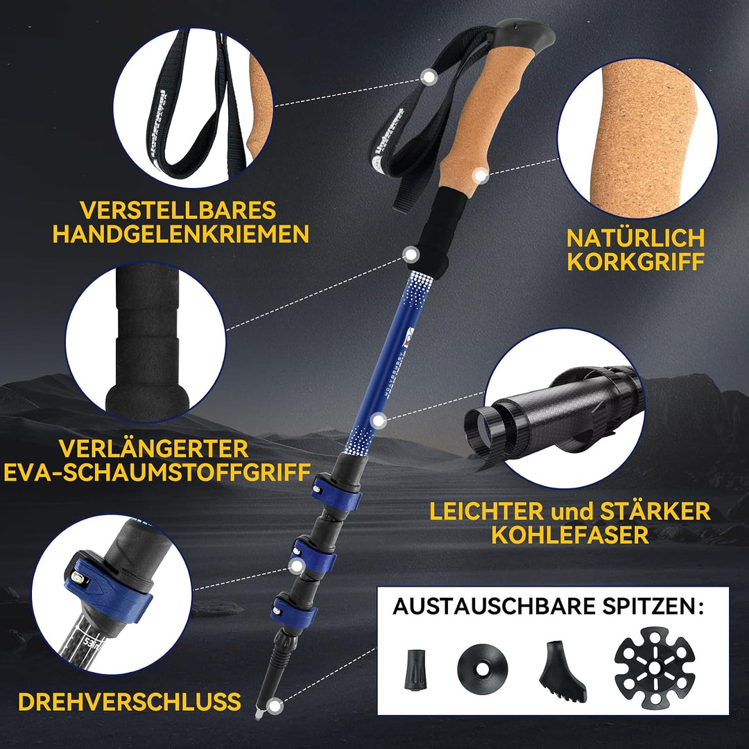 UnderwoodAggregator Carbon Trekkingstöcke – 2 Stück, teleskopierbar, verstellbar, mit Korkgriffen un