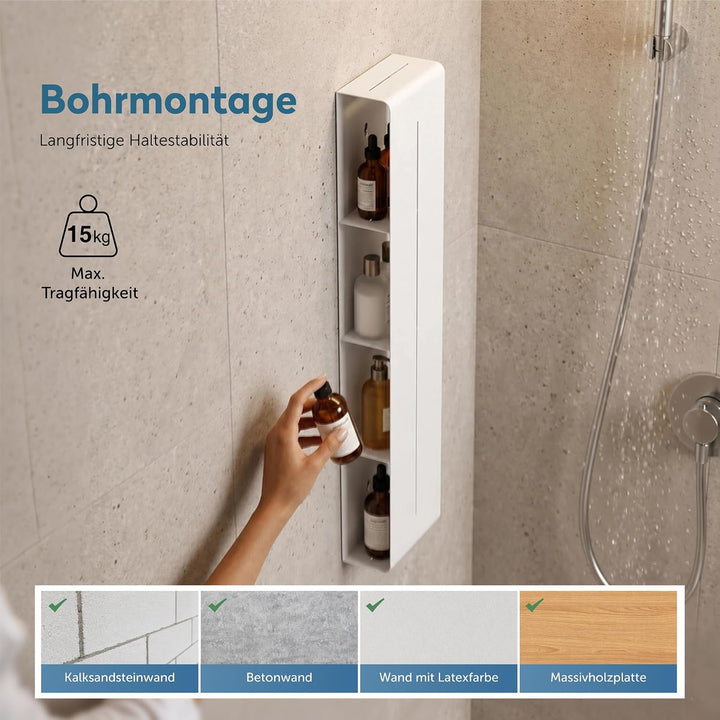 doporro Regal Schmal Weiss 4 Etagen, Badezimmer Regal Metall | Schmales Regal Badezimmer, Duschregal