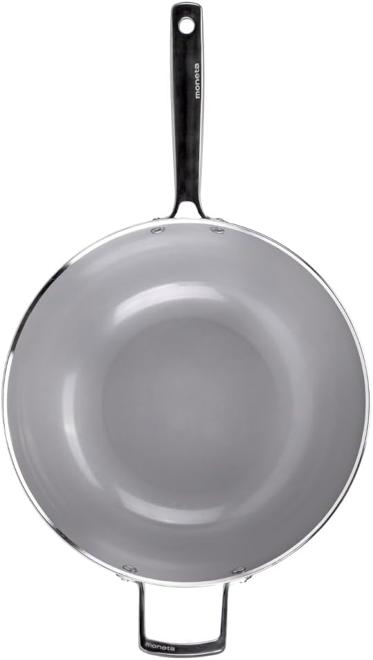 Moneta Armonia Finegres Wok 32 cm 1 Griff + 1 Griff, natürliche Beschichtung FineGres (NO PFAS), auc