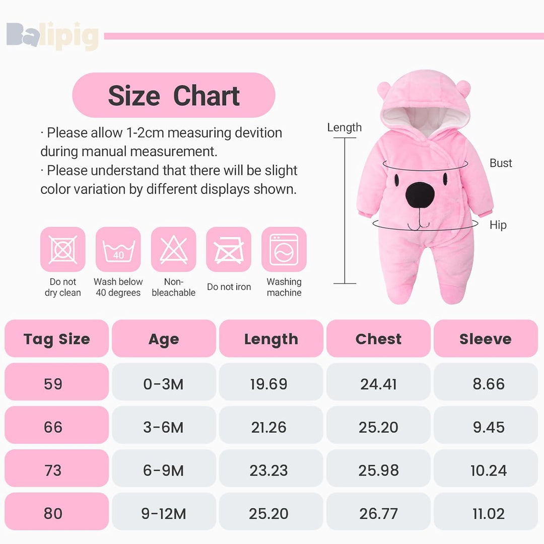 Baby Overalls mit Kapuze Winter Flanell Strampler Spielanzug mit Füsse Karikatur Jumpsuit, 0-3 Monat