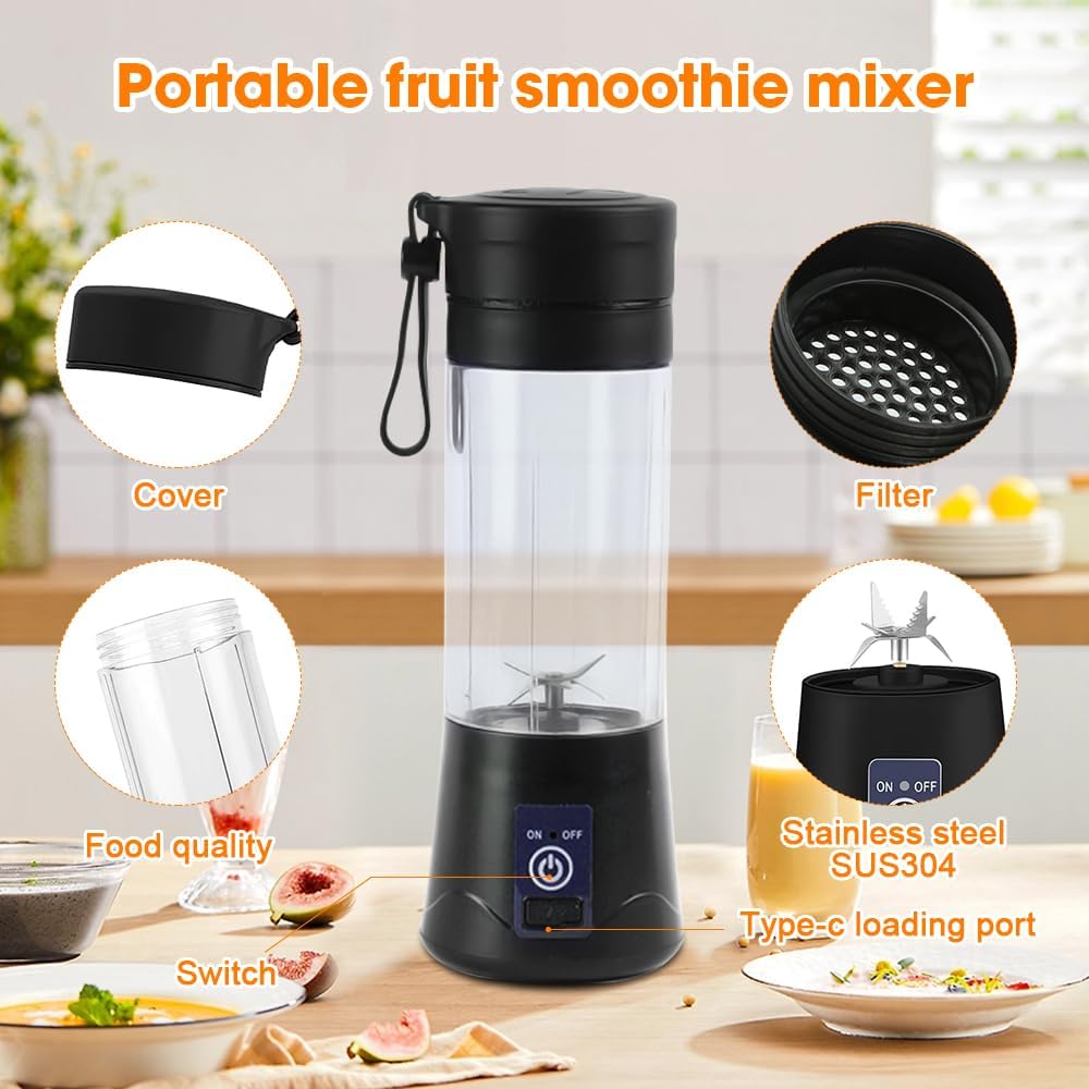 mizikuu 380ML Mini Mixer USB, Tragbarer Elektrischer Blender Entsafter für Shakes und Smoothies Komp