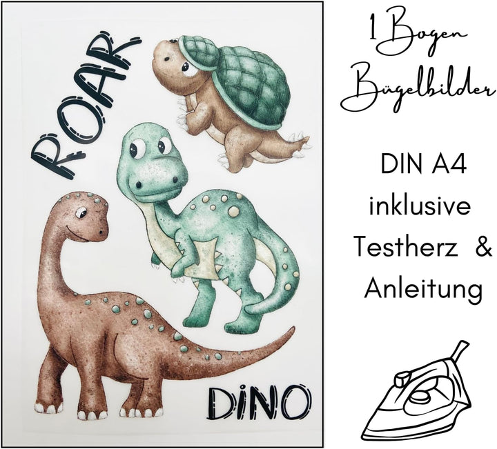 Bügelbilder Set für Textilien DIN A4 Kinder Mädchen Jungen Dino Einhorn gross klein Aufbügelbild zum