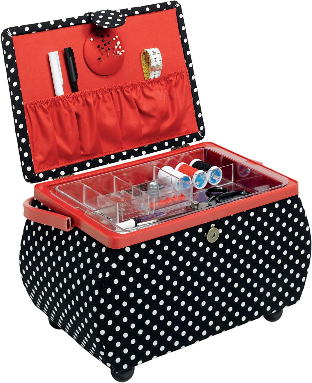 Prym Polka Dots schwarz/weiss L Nähkorb, Baumwolle, L