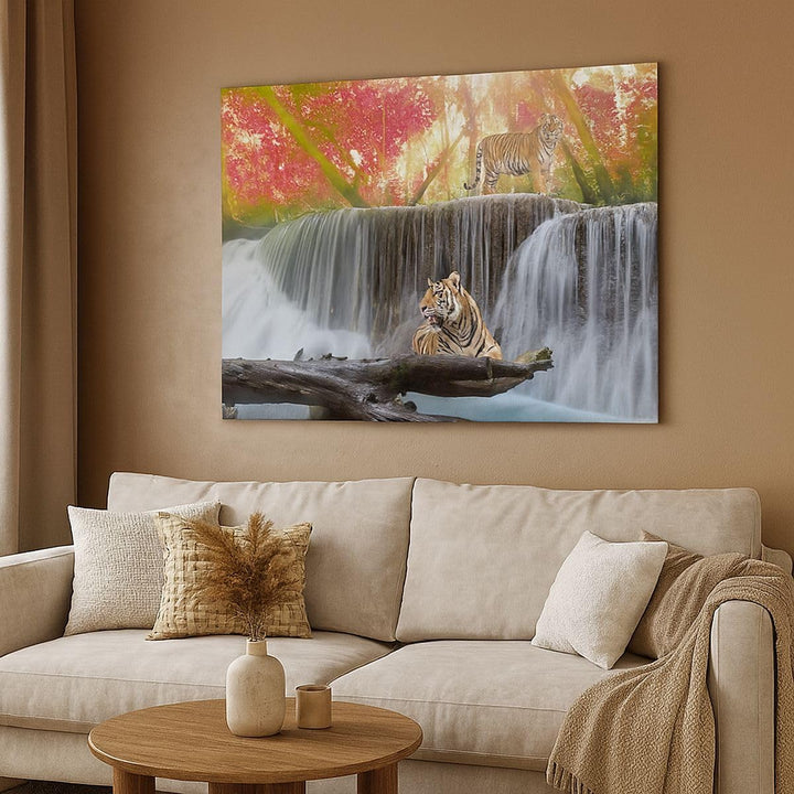 Bilder auf Leinwand 100x70cm Leinwandbild Tiger natur tier paradies Gross Wanddeko Bild Schlafzimmer