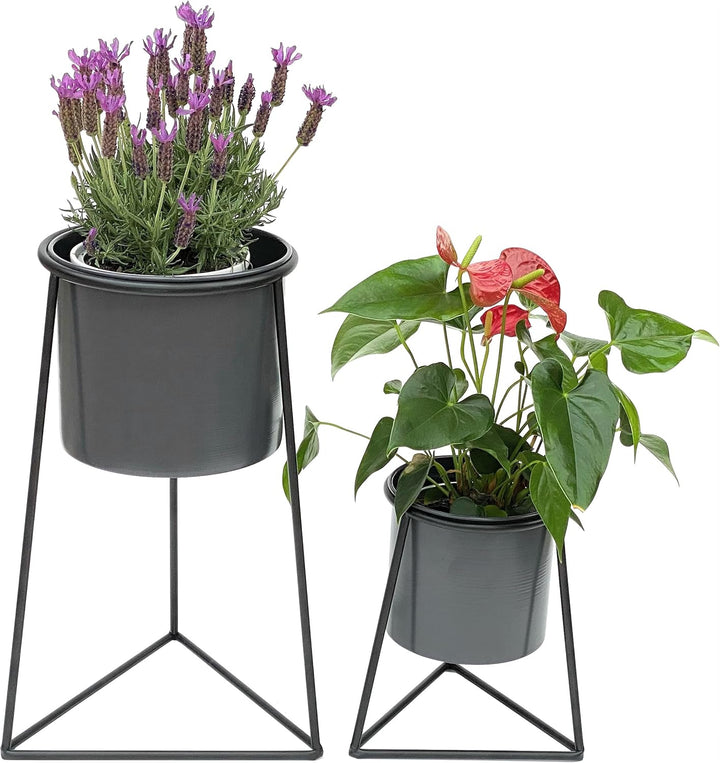 DanDiBo Blumenhocker mit Topf Metall Schwarz 2er Set Blumenständer 96052 Blumensäule Modern Pflanzen