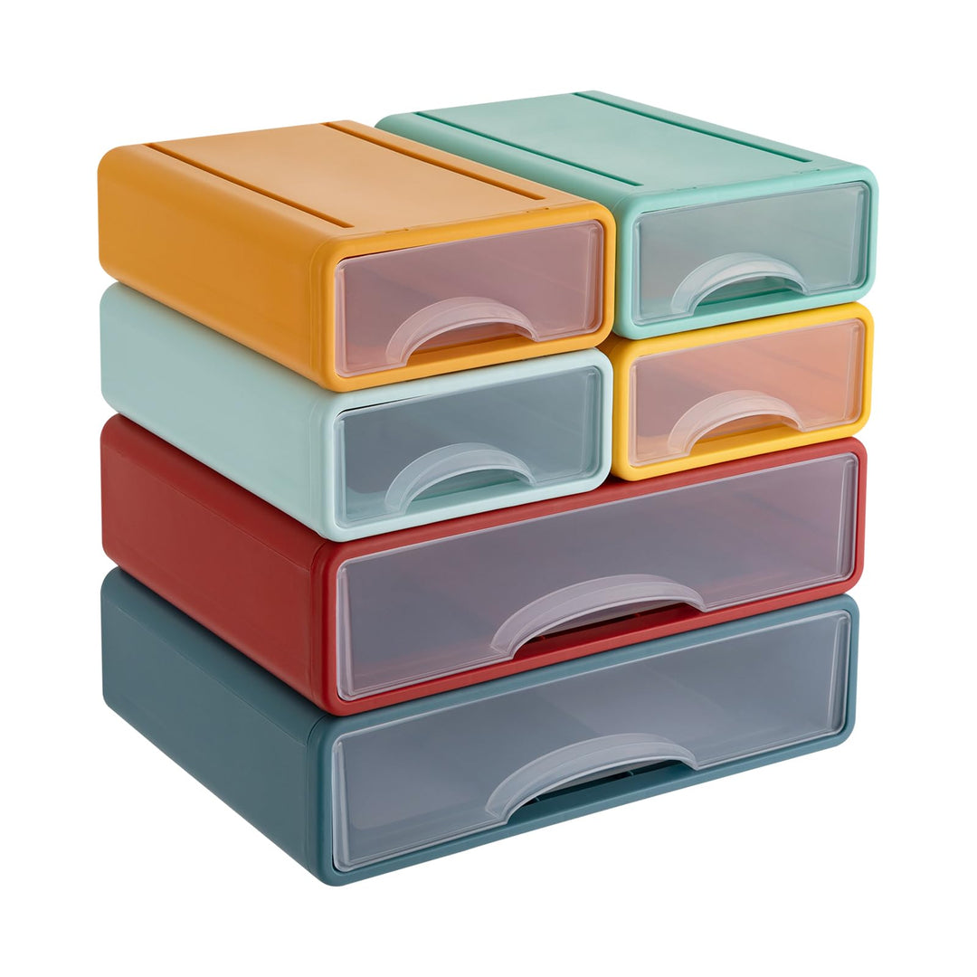 Schreibtisch Organizer 6 Fächer Geschlossenen Schubladen Stapelbar Plastik Büro Schubladenbox mit Gr