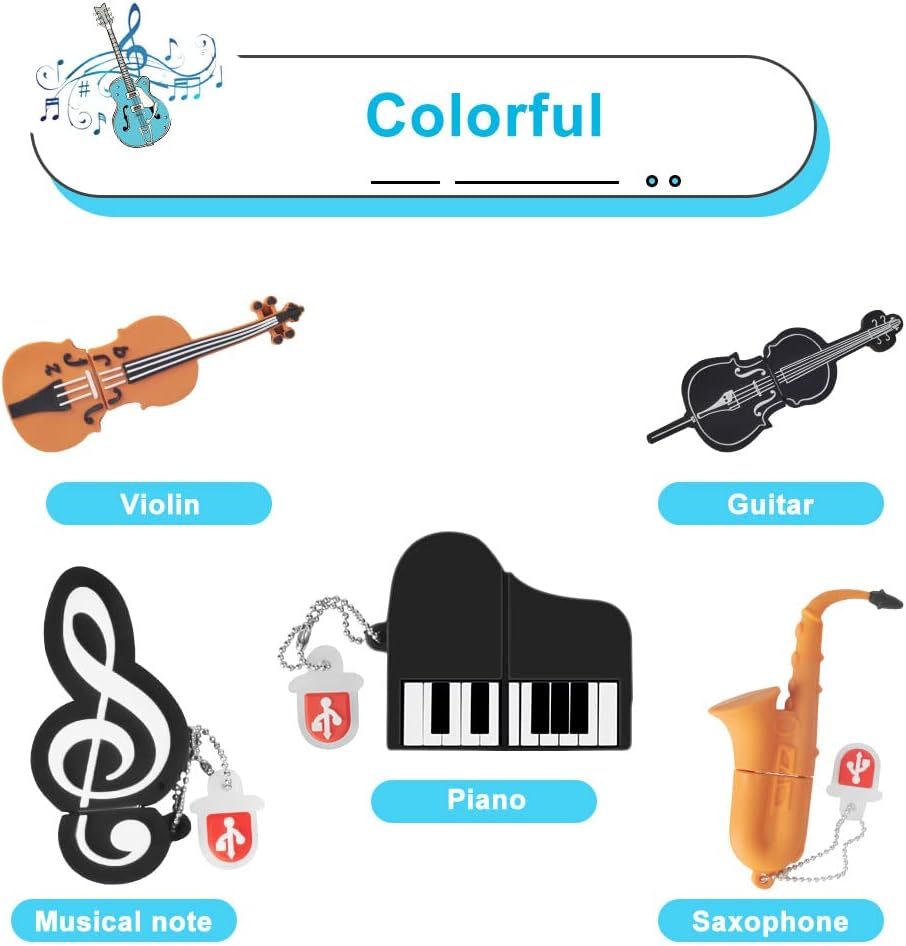32GB*5 USB-Stick USB-Flash-Laufwerk Noten/Klavier/Saxophon/Violine/Cello, Memory Stick Cartoon Speic
