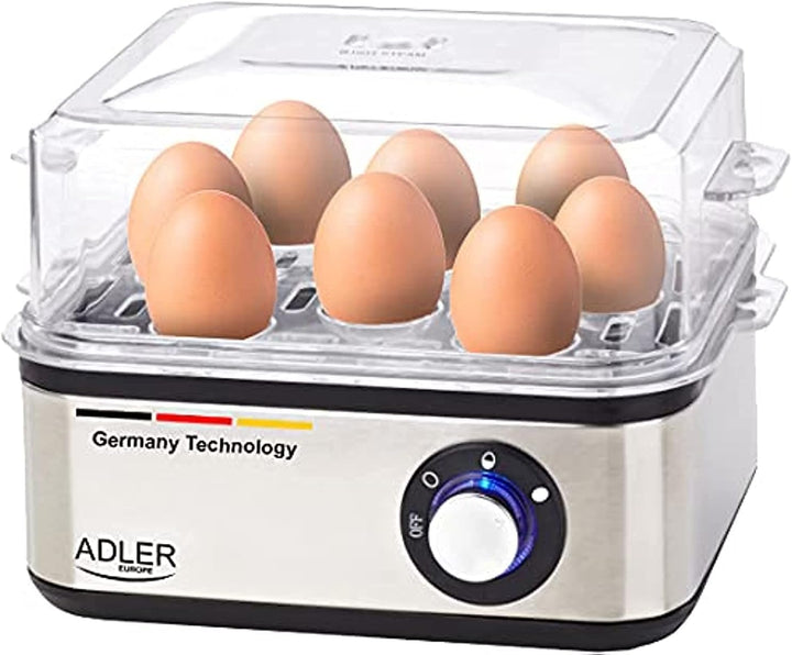 ADLER AD 4486 Eierkocher für 8 Eier mit Messlöffel, 800 W, Kochzubehör für weiche, harte gekochte Ei