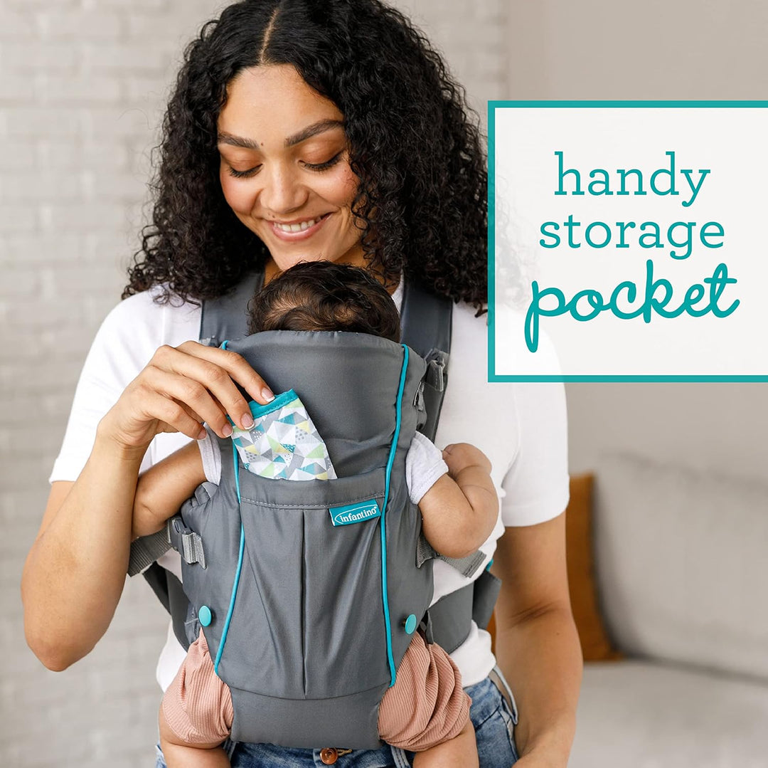 Infantino Swift Classic Babytrage, 2 Tragepositionen mit Wonder Cover Lätzchen, verstellbare Gurte,