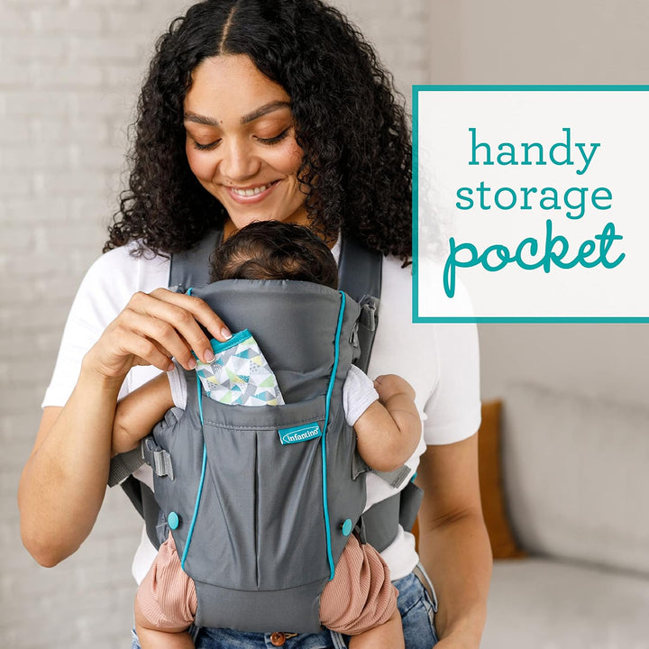 Infantino Swift Classic Babytrage, 2 Tragepositionen mit Wonder Cover Lätzchen, verstellbare Gurte,