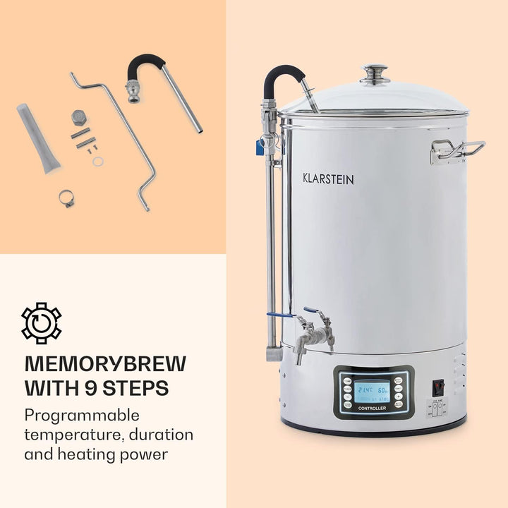 Klarstein Mundschenk - Bierbrauanlage, Maischekessel, 30 L, 2500 W, Touch-Panel, Umwälzpumpe, Edelst