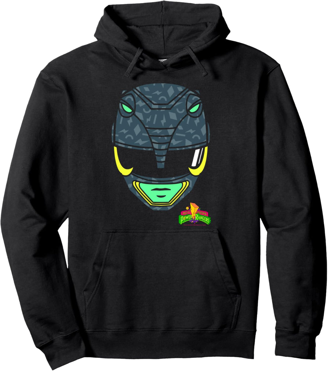 Power Rangers Black Ranger Retro Print Big Face Pullover Hoodie