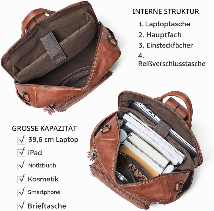 Shrrie rucksack damen elegant geeignet für 15,6Zoll-Notebooks Langlebig wasserdicht Damen aus Leder