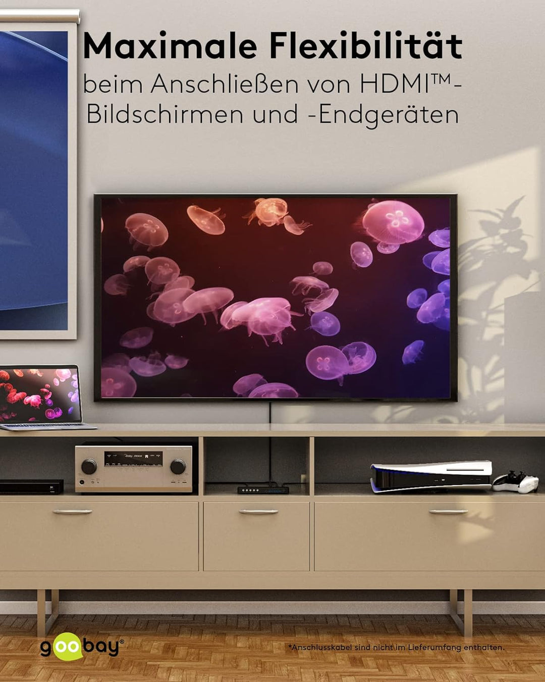 goobay 58479 HDMI Matrix Schalter 4 auf 2 / Matrix Switch Splitter 4k @ 60Hz / Mit Fernbedienung für