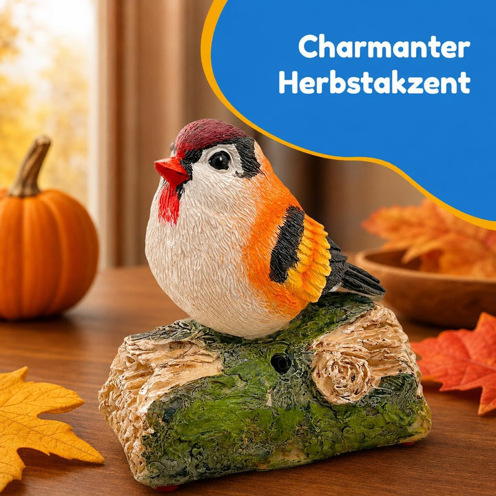 MIJOMA Dekovogel mit Vogelgezwitscher & Bewegungsmelder – Zwitschernder Vogel auf AST, Handbemalt, 1