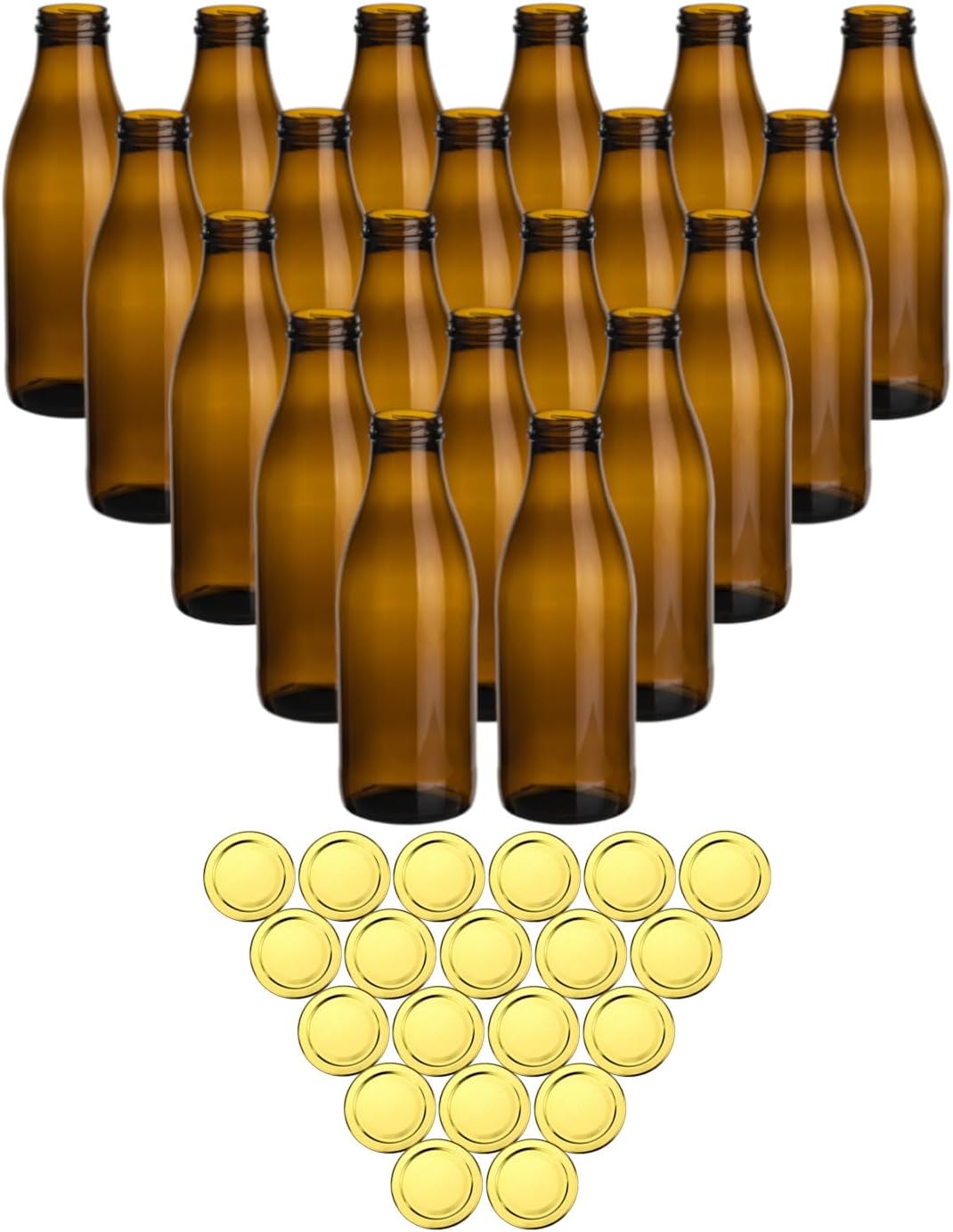 gouveo 20er Set Saftflasche 1000 ml Antik mit Schraubdeckel goldfarben - Braune Glasflasche 1 Liter