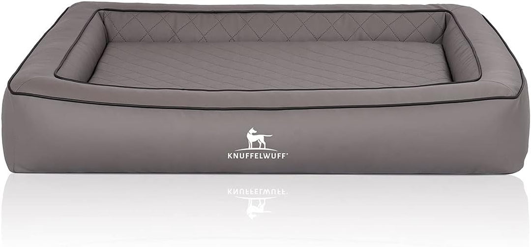 Knuffelwuff Orthopädisches Hundebett aus Laser gestepptem Kunstleder Hampstead XXL 120 x 100cm Grau