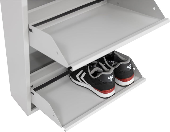 furni24 Schuhschrank Schmal – Platzsparender Metall-Schrank mit Magnetklappen, Platz für 8-12 Paar S