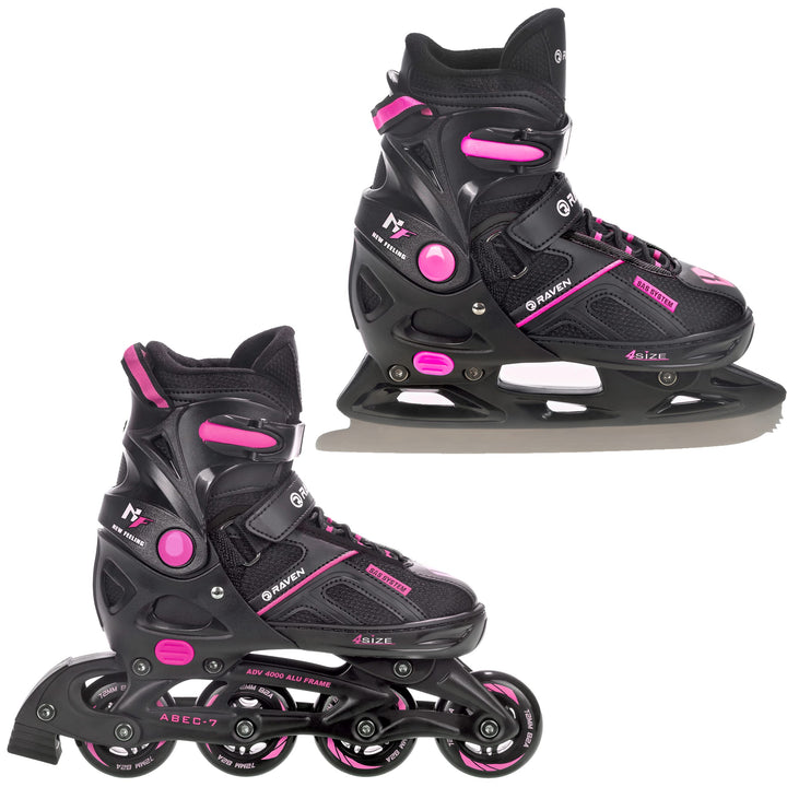 RAVEN Pulse Inline Skates Inliner für Kinder und Erwachsene OPTIONAL 2in1 mit Schlittschuhen verstel