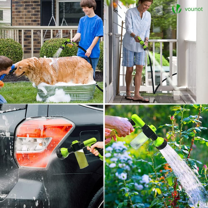 VOUNOT Flexibler Gartenschlauch 15 m, Flexibel Wasserschlauch Dehnbarer mit 8 Sprühfunktionen, Spülm