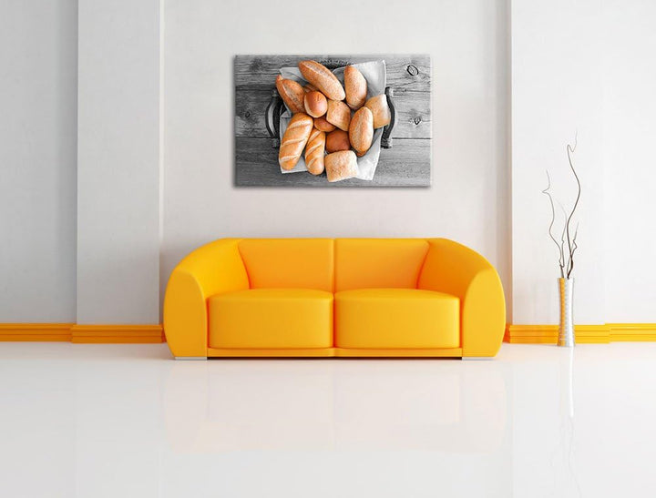 Leckere Knusprige Brötchen schwarz/weiss Format: 100x70 auf Leinwand, XXL riesige Bilder fertig gera