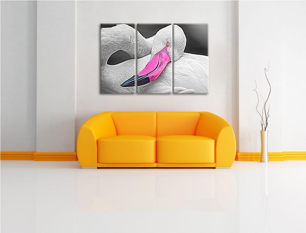 anmutiger Flamingo schwarz/weiss Deluxe 3-Teiler Leinwandbild 120x80 Bild auf Leinwand, XXL riesige