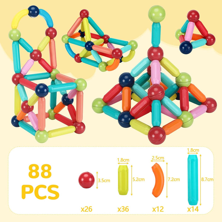 Farerkass Magnetische und Stangen, 88 Teile Magnetische Bausteine, pädagogisches Magnet Spielzeug Ki
