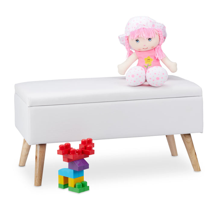 Relaxdays Sitzbank mit Stauraum, 40 L, gepolstert, Holzbeine, Truhenbank Kunstleder, HxBxT: 40 x 80