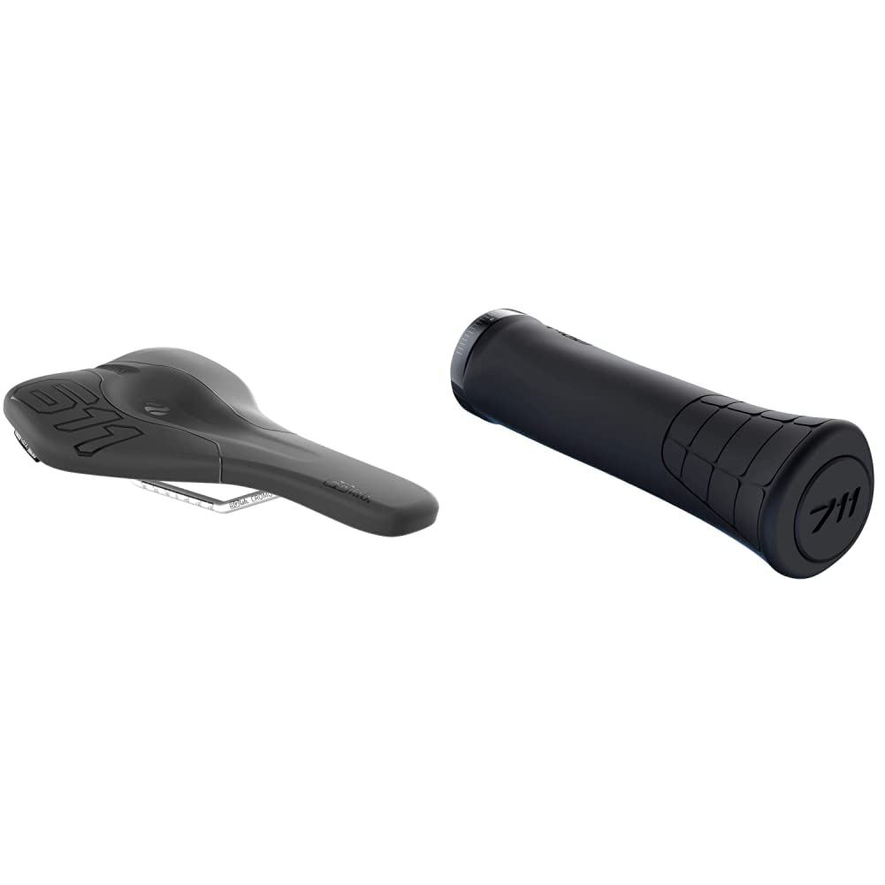SQlab 611 Ergowave CrMo, MTB Tech & Trail Fahrradsattel Schwarz 14 cm Bundle mit Fahrrad Griffe 711