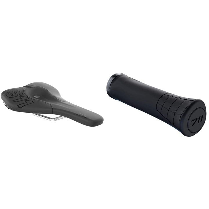 SQlab 611 Ergowave CrMo, MTB Tech & Trail Fahrradsattel Schwarz 14 cm Bundle mit Fahrrad Griffe 711