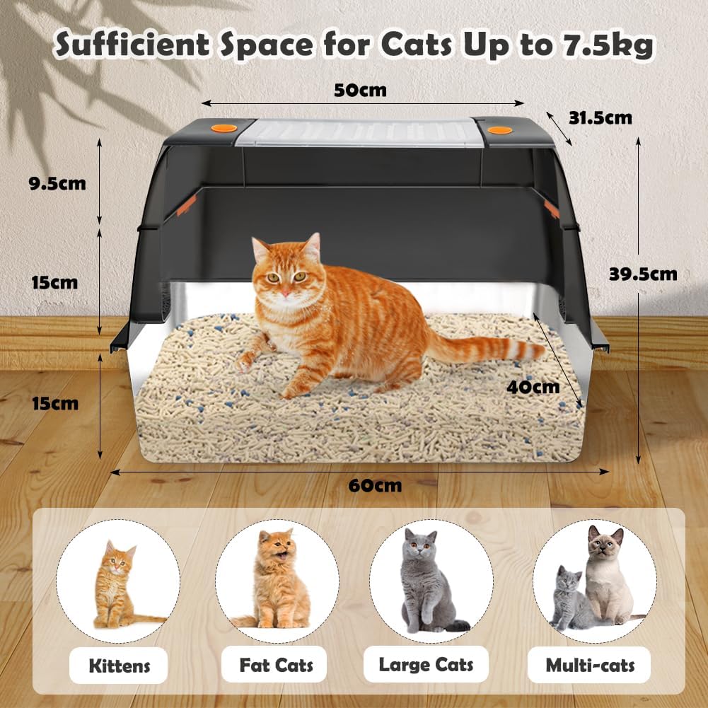 Vivifying Katzenklo Edelstahl mit Deckel, XXL Leicht zu Reinigen und Geruchsresistent Katzentoilette