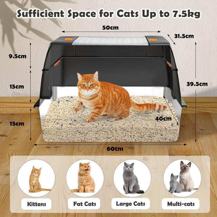 Vivifying Katzenklo Edelstahl mit Deckel, XXL Leicht zu Reinigen und Geruchsresistent Katzentoilette