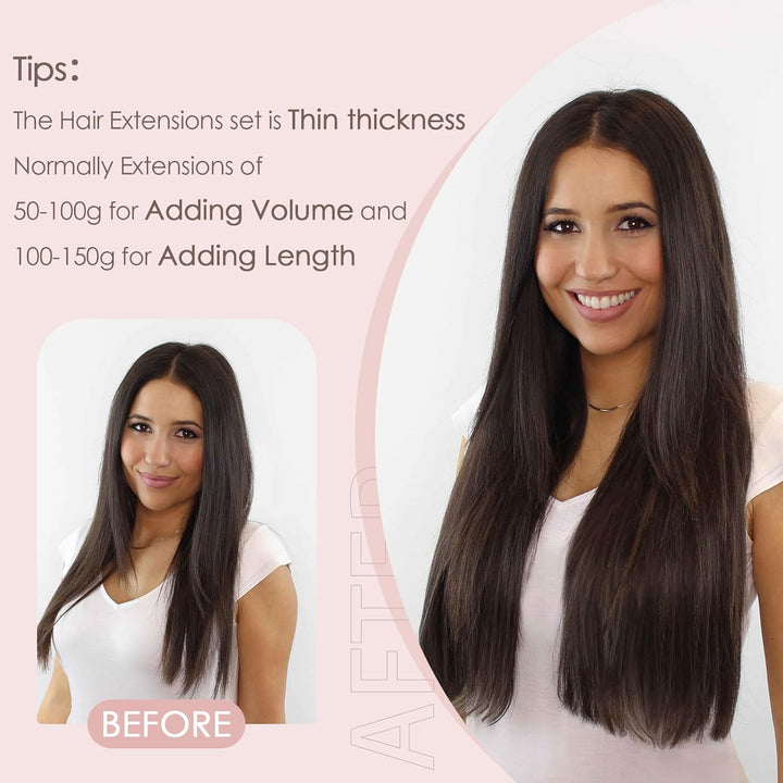 Silk-co Echthaar Clip In Extensions 8 Tressen 18 Clips 55g, Natural Schwarz Hair Extensions, Remy Ec