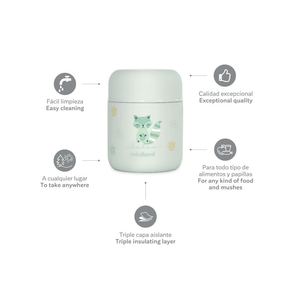 Miniland – 280 ml Edelstahl-Thermoskanne für Babynahrung, hermetische Versiegelung und doppelwandige