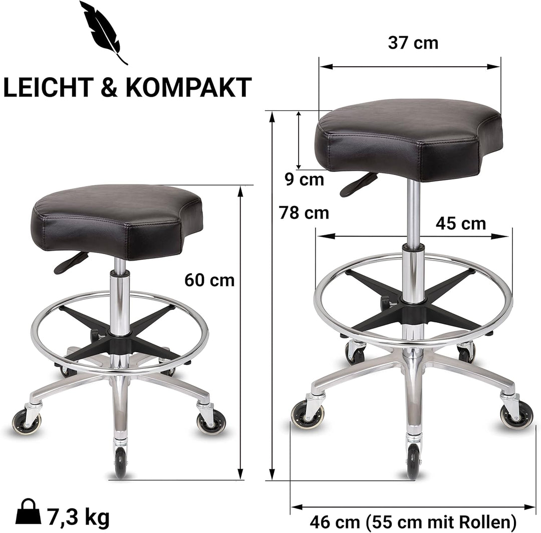 Staboos Rollhocker bis 160 kg - Ergonomisch geformter Sitz mit Rollen - Drehhocker (Premium Rollen u