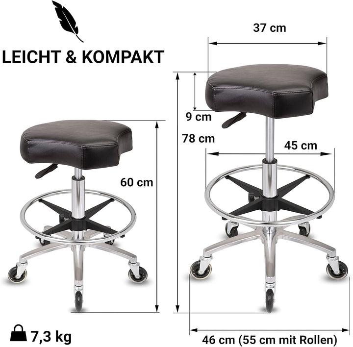 Staboos Rollhocker bis 160 kg - Ergonomisch geformter Sitz mit Rollen - Drehhocker (Premium Rollen u