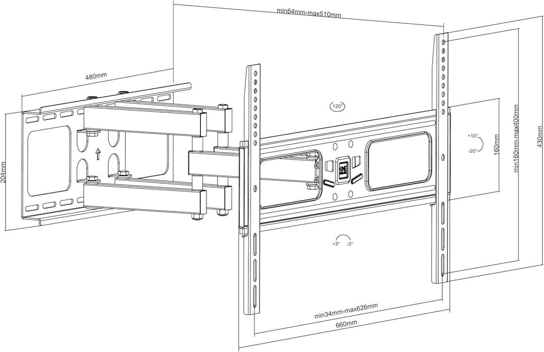 One For All TV-Wandhalterung, Schwenkbar 120° /Neigbar /Ausziehbare Fernseher Halterung, Curved 4K O